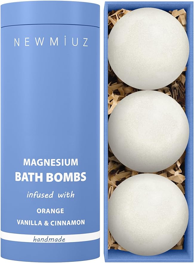Magnesium Bath Bombs Post Workout Recovery Sore Muscles Tension Epsom Salt Luxury Bubble Bath Spa Essential Oil Infused Bath Bombs Vanilla Cinnamon Orange Perfect Stocking Stuffers Gift