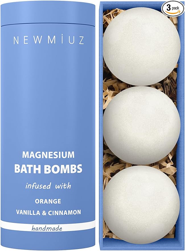 Magnesium Bath Bombs Post Workout Recovery Sore Muscles Tension Epsom Salt Luxury Bubble Bath Spa Essential Oil Infused Bath Bombs Vanilla Cinnamon Orange Perfect Stocking Stuffers Gift