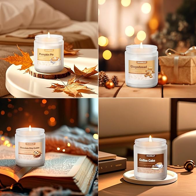 Halloween Fall Candles Set,6 Pack Fall Candles for Home Scented, Candle Gift Set,Soy Wax Long Lasting Jar Candle of Pumpkin Pie,Coffee Cake,Gingerbread,Chocolate Cookie,Cherry Cheesecake Aromatherapy