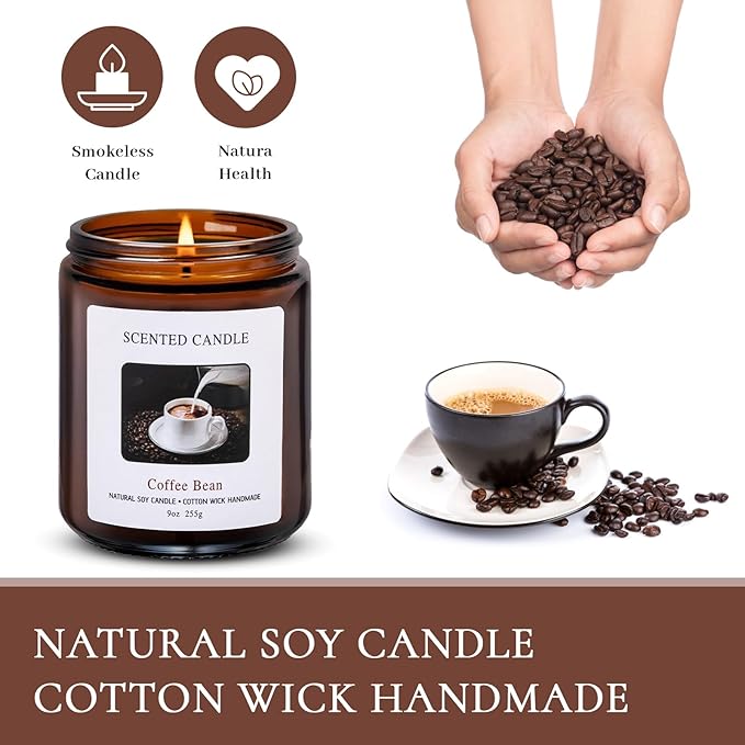 Coffee Bean Scented Candles for Home Scented Aromatherapy Candles,Hand-Poured, 9 OZ, 50H Clean Burn, Soy Wax Candle Gift Set for Women Men