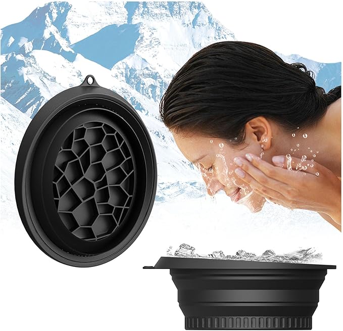 Ice Bowl with Ice Tray, Collapsible Silicone Bowl for Home Ice Water Facials, Facial Ice Therapy for Skin Tightening, Acne Relief and Anti-Inflammation, Portable Spa Tool for Home and Travel (Black)