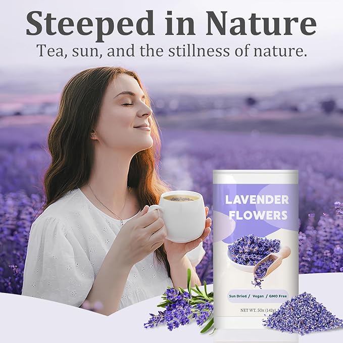 5oz Lavender Tea Loose Leaf – 100% Natural Extra Grade Dried Lavender Flowers for Drinks, Caffeine-Free Te de Lavanda for Culinary, Sachet & Milk Tea