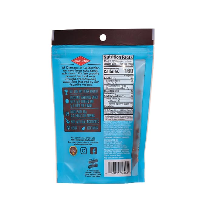 Diamond of California Salted Dark Chocolate Walnut Snack Nuts, 4 oz.