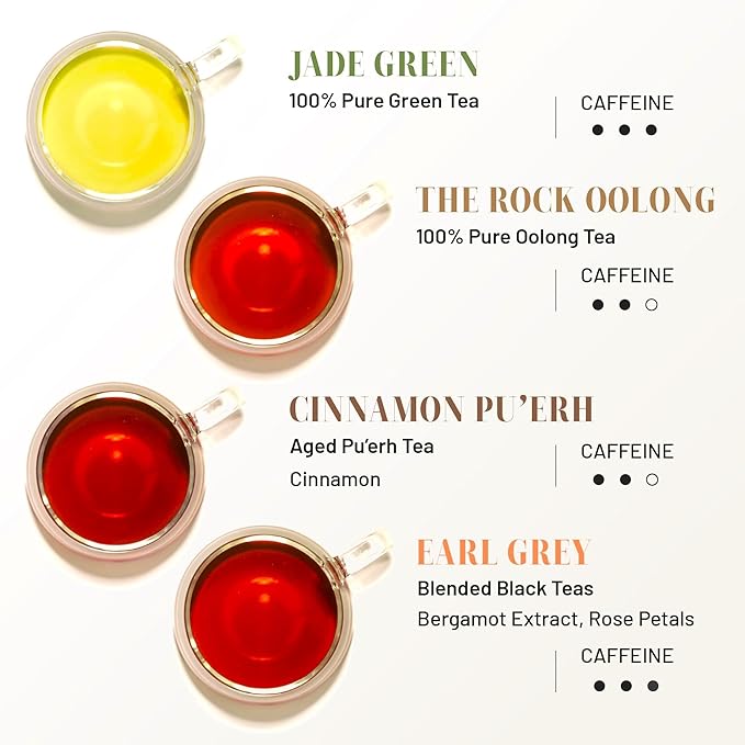 CHAYEAH, Premium Tea Collection (16 Pyramid Tea Sachets, 8 Assorted Flavors), Green, Black, Oolong, Pu’erh & Herbal Tea Sampler Variety Pack, Caffeinated and Non-Caffeinated, Whole Leaf Tea Bag