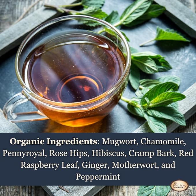 Birth Song Botanicals Organic Moon Cycle Herbal Tea for Period Support, Herbal Supplement to Bring Hormonal Harmony to Your Feminine Cycle with Mugwort, Red Raspberry Leaf, Chamomile, 3 oz Bag