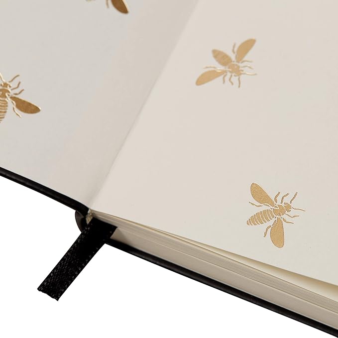 WORLD TRAVELER Eccolo Gold Bees Writing Journal, 256 Lined Page Notebook, Faux Leather Soft Cover, 5x7