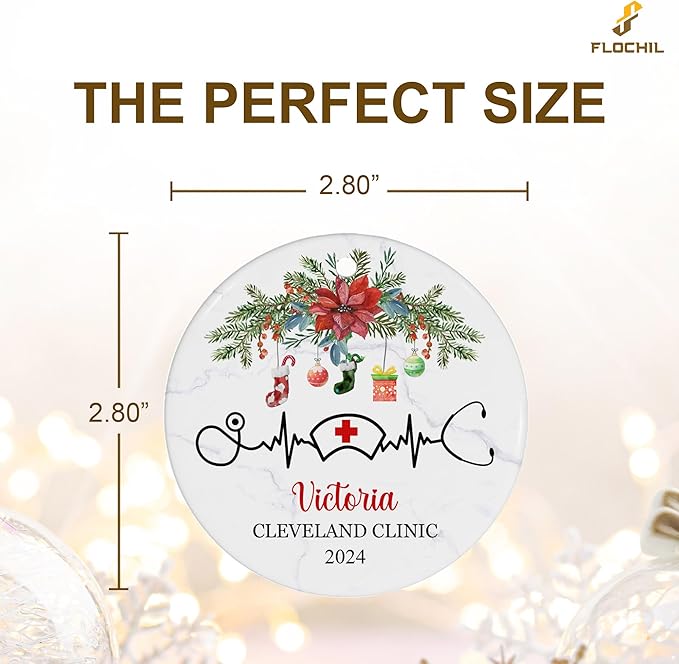 FLOCHIL Personalized Nurses Christmas Ornaments, Custom Ornaments Nurse with Name, Best Nurse Ornament, Gifts for Women, Christmas