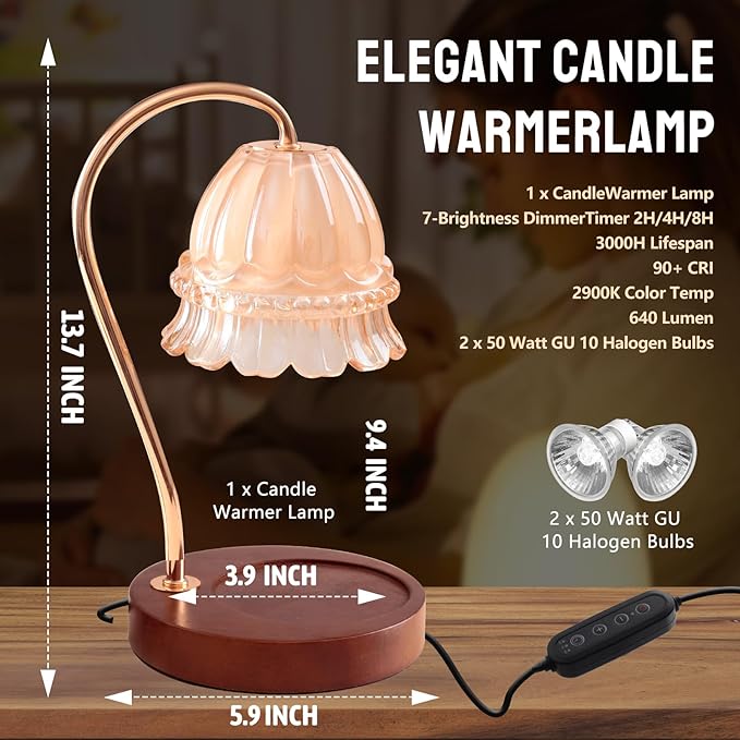GEEZO Fragrance Candle Warmer Lamp,Electric Candle Warmer with Timer & Dimmer,Mom Christmas Birthday Gifts for Women, House Warming Gifts New Home Bedroom Decor