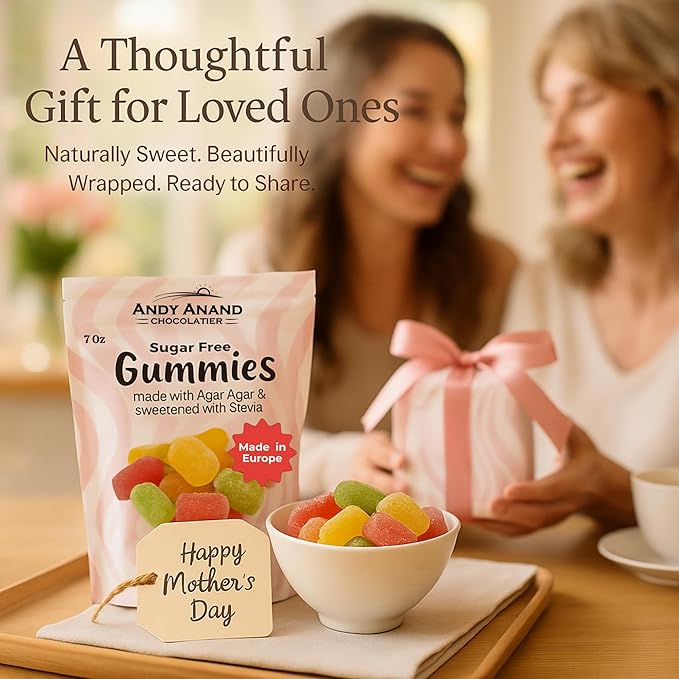 Andy Anand Chocolatier Sugar Free Gummies - Made with Agar & sweetened with Stevia Amazing & Decadent Treats, Diabetic Friendly Flavors, Delicious Birthday Gift, Gourmet Food, Mother's Day Gift (7 Oz)