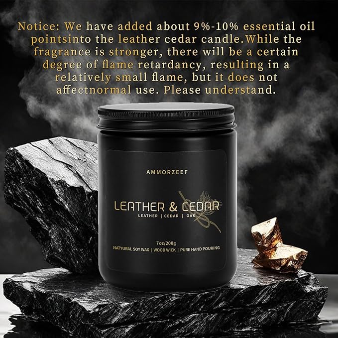 4 Pack Manly Scented Candles for Men Burn Time 200h Soy Candle Set for Home 7Oz Wood Wick Aromatherapy Candles for Relaxation Scented Leather Cedar/Lavender/Amber Sandalwood/Vanilla Candles