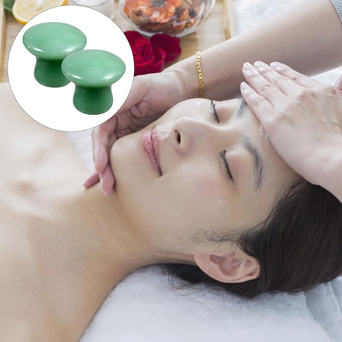 Jade Massager: Mushroom Gua Sha - 2Pcs Green Jade Quartz Mushroom Face Massage Rollers Stones Scraping Massage Tool for Men Women, Massager for Face, Eyes, Relieve Fine Lines and Wrinkles