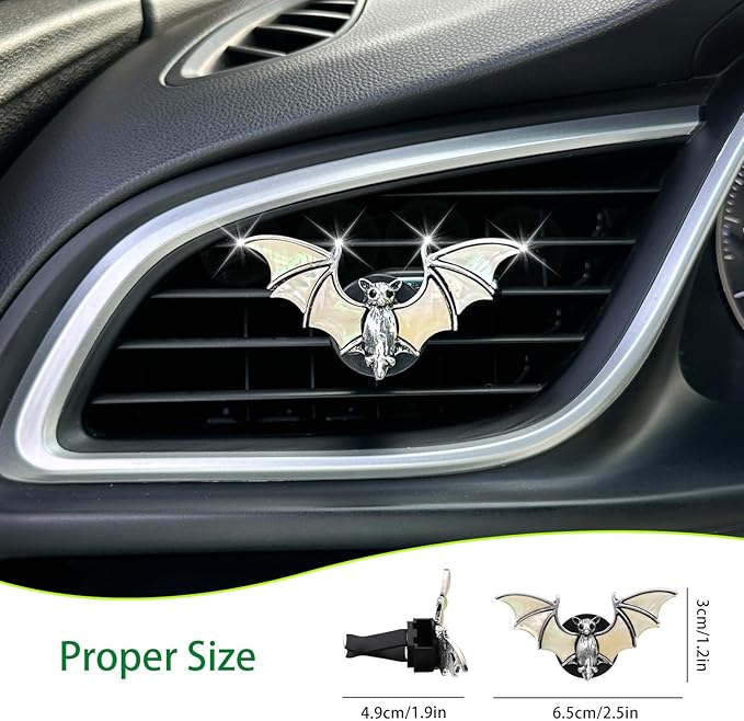 Beige Bat Air Vent Clip Car Air Freshener Outlet Clips Natural Seashell Vampire Bat Car Accessories Gothic Car Decor Refillable Diffuser Clips