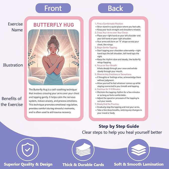 Somatic Therapy Coping Skill Cards for Nervous System Regulation, 50 Somatic Psychotherapy Exercises Cards for Trauma Healing, Emotional Regulation Self Care Anxiety Stress Relief Cards