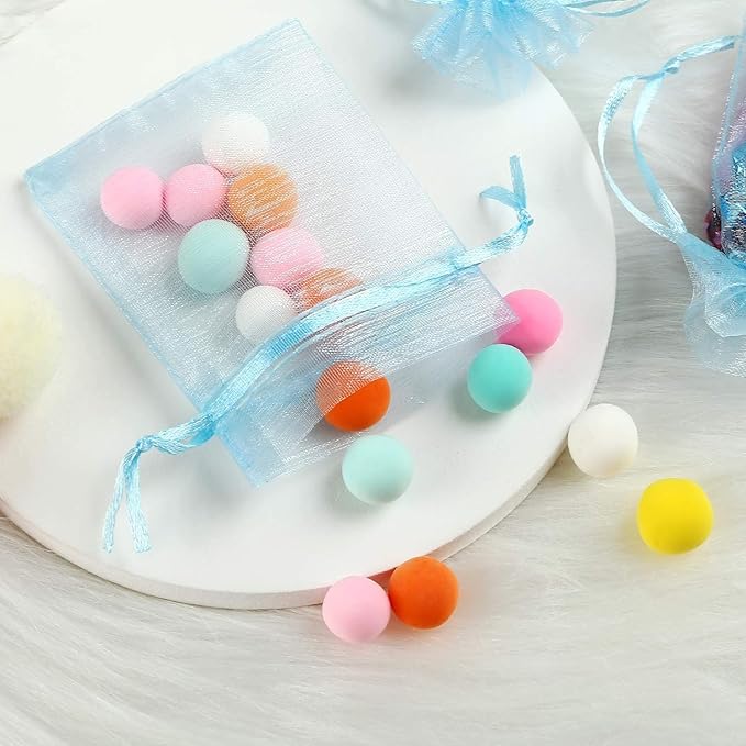 100 Pcs Organza Gift Bags Blue Small Jewelry Pouches Wedding Jewelry Bag 2x3 Inch Favour bags Lavender Bag for Wedding Birthday Party Christmas Candy Mesh Bags