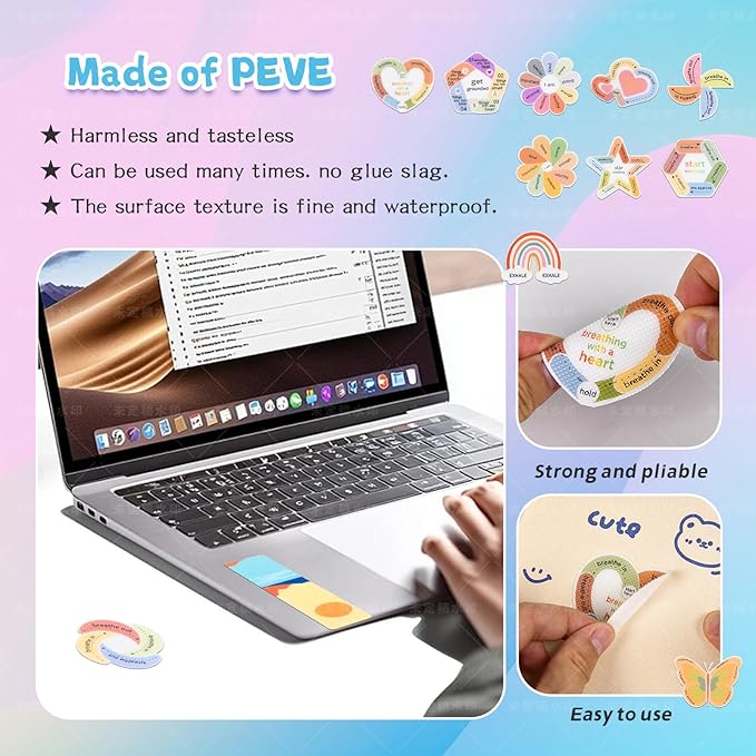 102 Pieces Calm Anxiety Sensory Stickers, 2 Different Surface Texture Styles, Breathing Mindfulness Textured Stickers for Office & Classroom Desks, Fidget Anxiety & Stress Relief for Adults & Teens