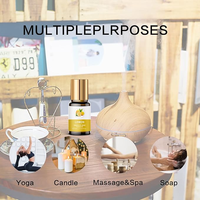 Essential Oils Set for Diffuser, 100% Natural Aromatherapy Essential Oils,12 Single Oils: Lavender, Peppermint & More, Wood Box Gift Set, 10 mL (1/3 oz), for Home Diffusers, Candle