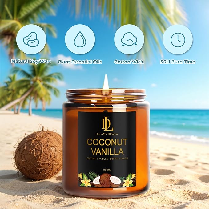 4 Pack Scented Candles Set, Natural Soy Candles for Home Scented, Gifts for Men Women Aromatherapy Candle Sets, Scents of Pink Sands/Coconut Vanilla/Bahamian Breeze/Pineapple Cocktail