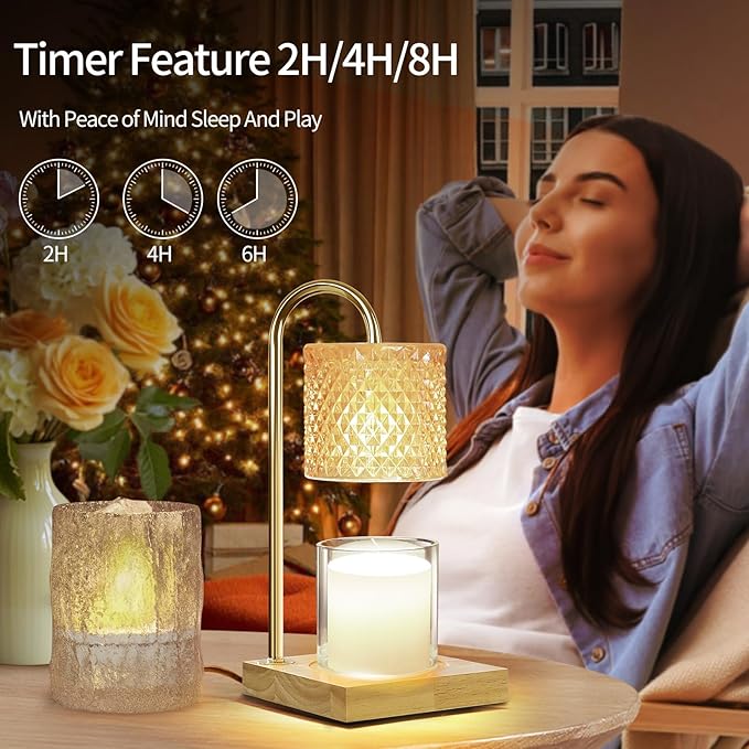 2 Pack Candle Warmer Lamp with Timer & Dimmer, Perfect Housewarming & Birthday Gifts for Women and Mom, Stylish Home Decor for Scented Wax & Jar Candles, Elegant Amber Glass Design