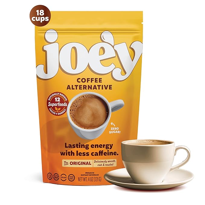 Joe'y Mushroom Coffee Alternative with Cacao and Dandelion Root, Chicory Coffee Substitute with Adaptogenic Superfoods, Vegan Gluten-Free Drink for Focus and Clean Energy without Jitters, 18 Servings