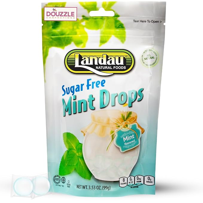 DOUzzle Sugar Free Peppermint Hard Candy Drops, Dye Free (1 Pack) Individually Wrapped - Healthy Low Calorie Snack, Gluten Free, All Natural, No Preservatives, No Aftertaste - Kosher Parve