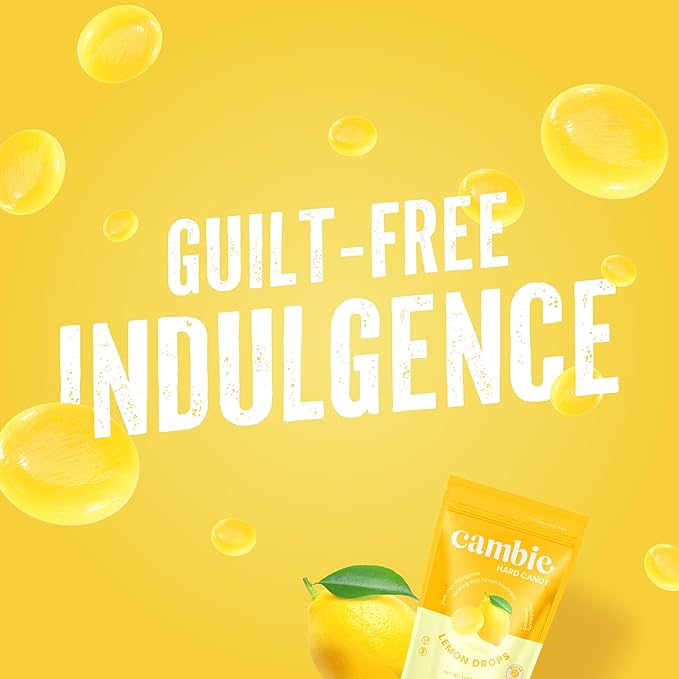 Cambie Sugar Free Lemon Drops, 1 lb of Sugar Free Hard Candy, Individually Wrapped Lemon Drops with a Refreshing & Sweet Citrus Flavor, Packaged Fresh in a Resealable Pouch