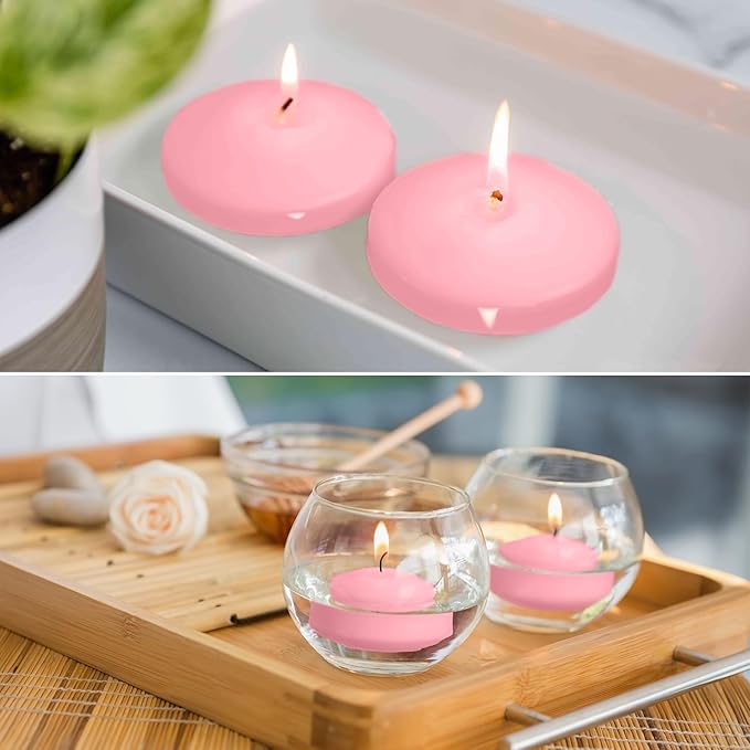 12-Pack 3 Inch Pink Floating Candles - Romantic Decor for Celebrations, and Parties