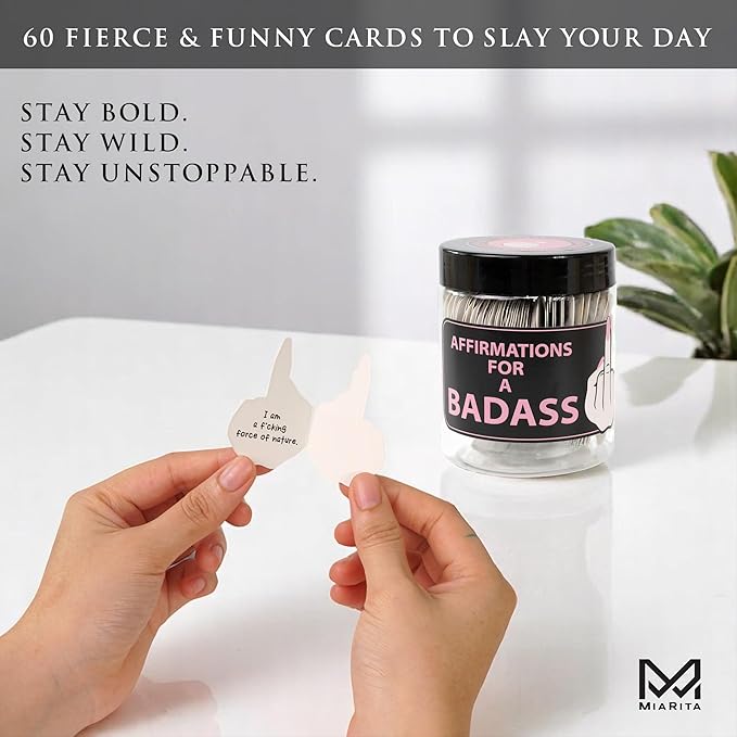 Badass Affirmation Jar – 60 Daily Motivational & Inspirational Badass Affirmations for Women, Inspirational Gifts for Women, Bestie, Miiddle Finger Gifts, Self Care Gift, Encouragement Gift