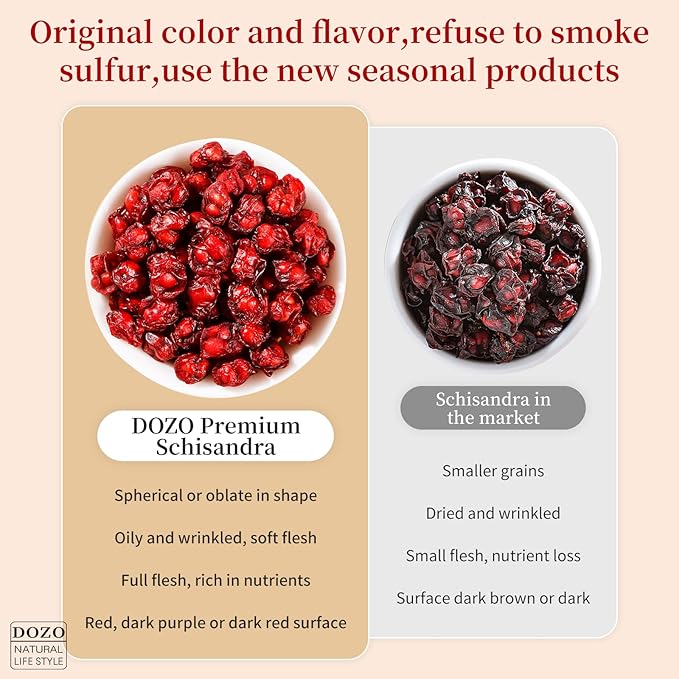DOZO Schisandra Berry Dried Schisandra Chinensis 7.76oz/220g Schisandra Berry Tea Dried Omija Tea Whole Berries Dried Loose Berry Herbs Pure Natural Wu Wei Zi Caffeine Free 五味子