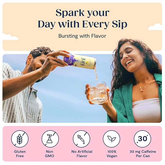 Juni Sparkling Adaptogen Drink with Ashwagandha, Lion’s Mane & Reishi Mushrooms | Green Tea for Focus, Zero Sugar, 5 Calories, Organic | Non Alcoholic Drinks - Tropical 12 pack