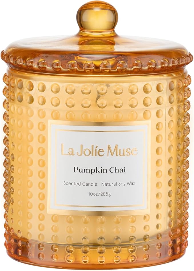 LA JOLIE MUSE Fall Candles – Pumpkin Candle with Spicy Chai & Vanilla | 10 oz Soy Wax Candle | 55 Hours Clean Burn | Autumn Home Décor & Hosting Gift
