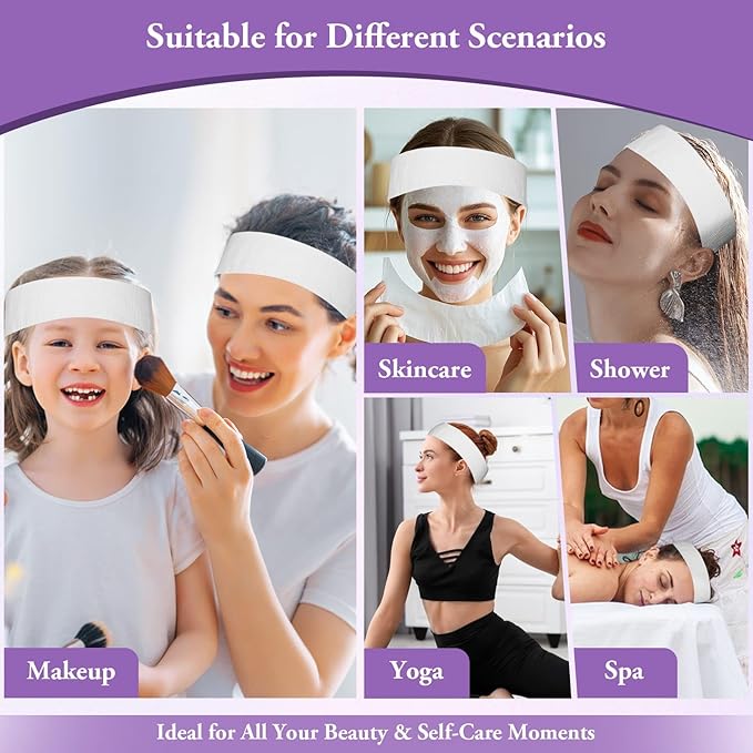 70 Pcs Disposable Spa Facial Headbands, Elastic Headband Wrap with Single Snap Tab, Soft & Flexible Facial Headbands, Stretch Spa for Women, Sport Yoga Salon Shower