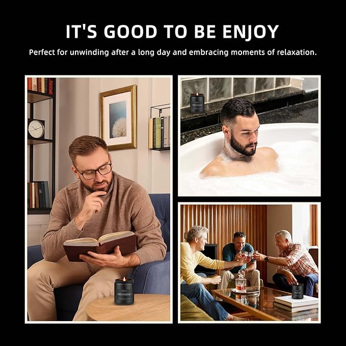 Scented Candles Set | Gifts for Men - 4Pack Masculine Candle, Soy Candles for Home Scented, Aromatherapy Gift for Dad Fathers Day, Home Fragrance of Whiskey Tobacco/Mahogany/Amber Patchouli/Leather