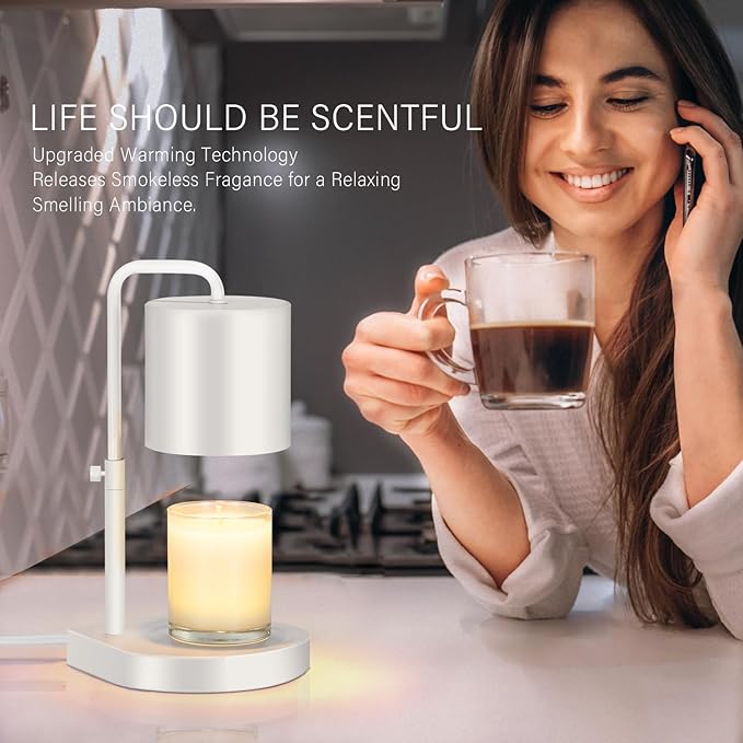 Candle Warmer Lamp 2 Pack Adjustable Height Dimmable Candle Lamp Warmer with Timer Compatible with Large Jar Candles No Flame Scented Candle Warmer with 2 Bulbs Mothers Day Gift -White