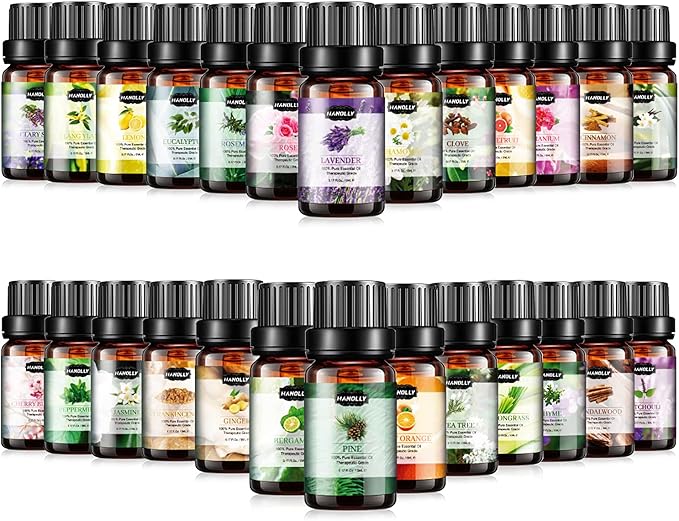 Essential Oils Set, Aromatherapy Essential Oil Kit for Diffuser, Massage, Skin Care (26 x 5ml) - Eucalyptus, Lavender, Tea Tree, Peppermint, Lemongrass, Frankincense, Cinnamon, Sandalwood