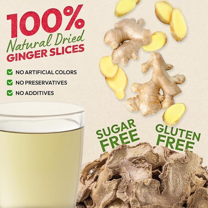 VietGlowie 30 Ginger Pyramid Tea Bags, 3.5g/bag to 33oz, Ginger Root Herbal Tea, Warm & Spicy, Support Digestion, Boost Immunity, 100% Natural, No Caffeine, Corn-Based Tea Bags