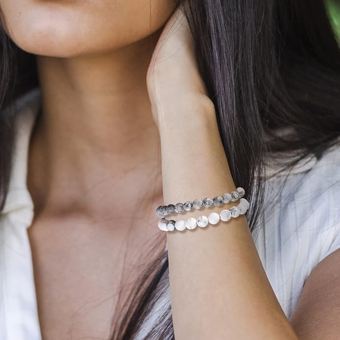 Bivei Natural Gemstone Semi Precious Healing Crystals Handmade Stretchy Round Beads Bracelet, Enhance Positive Energy