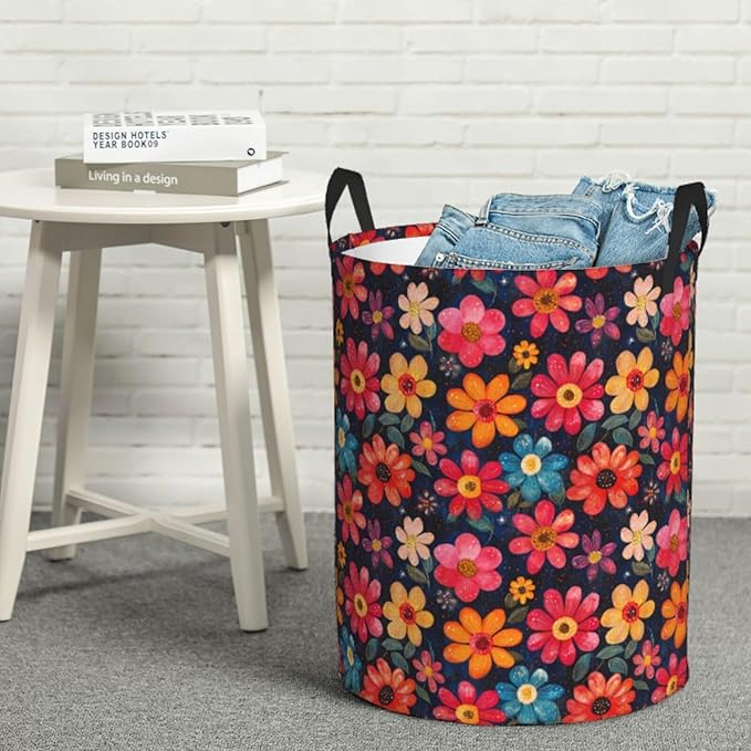 Laundry Basket Flowers Valentines Colors Collapsible Large Capacity, Dirty Clothes Basket Durable Lightweight Hamper With Handles Ideal For Clothes, Toys Home Organization