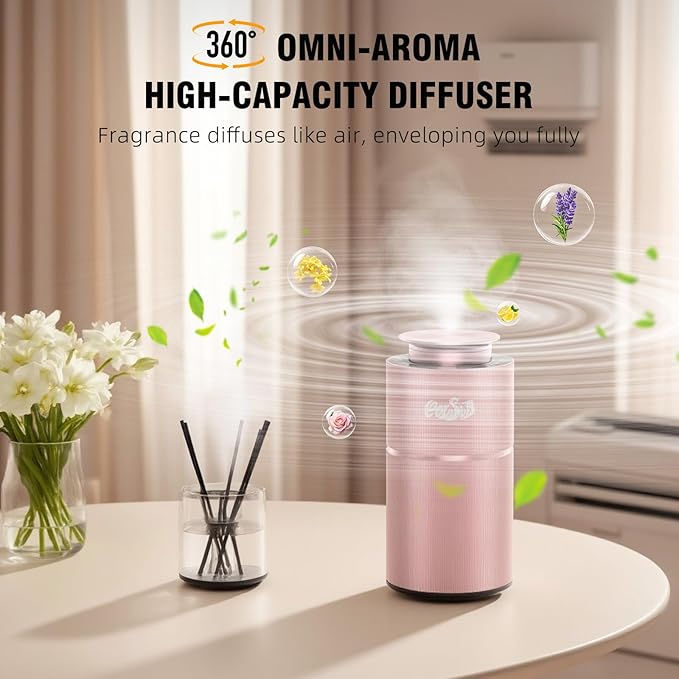 Smart Waterless Diffuser, Waterless Diffusers for Essential Oils with Timer & 3 Mist Levels, Super Silent Aromatherapy Essential Oil Diffuser Battery Operated for Car, Home, Office Rose Gold