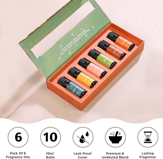 Folkulture Essential Oils for Diffuser | Fall Essential Oils Set of 6x0.34 fl oz | 60 ml Fragrance Oil, Diffusers Oils Fall Scents for Home | Oil Diffusers Fragrances for Diffusers | Pumpkin Spice oil