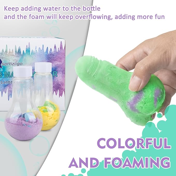 Kids Bath Bombs, 6 Pack Fizzy Bubble Bath Explosions, Large Bubble Volume Colorful Burst Bath Bombs for Kids, Scientific & Magical Bath Time Buddy, Fun & Educational Kids Bath Experience