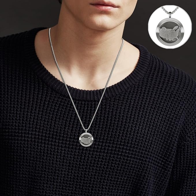 Aromatherapy Diffuser Necklace-Eagles Essential Oil Necklace,Aromatherapy Diffuser Pendant for Men and Women,Portable,Suitable for Yoga,Meditation,Travel,Stress Relief Gift(Silver 30mm)