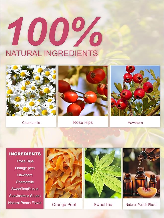 TeeLux Peach Herbal Tea Bags, Fruity Rosehips with Tart Hibiscus & Soothing Chamomile, Fruity & Sweet Flavor, Caffeine Free, 50 Count