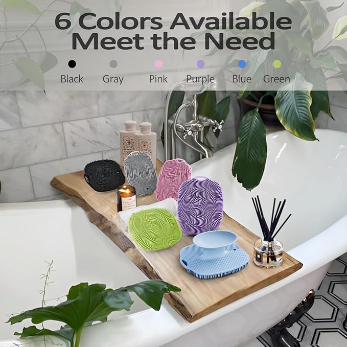 Soft Silicone Body Scrubber, Gentle Like a Hand Exfoliating Your Skin and Build Up Lather Easily, Back Large Suction Cup Easy to Store, Long-Lasting & Deep Clean (Black)