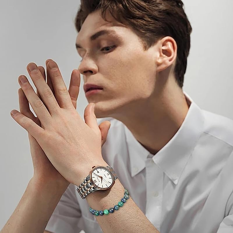 AD Beads Handmade Gemstone Stretch Elastic Bracelet Crystal Healing Reiki Nature's Beauty and Spiritual Essence Unisex (8mm, Chrysocolla (Wise Women))