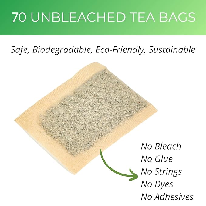 Organic Green Tea Bags| 70 Count VitalForest Unbleached ECO-Conscious Chinese Green Tea Packets| Te Verde Organico Natural Premium Real China Herbal Tea