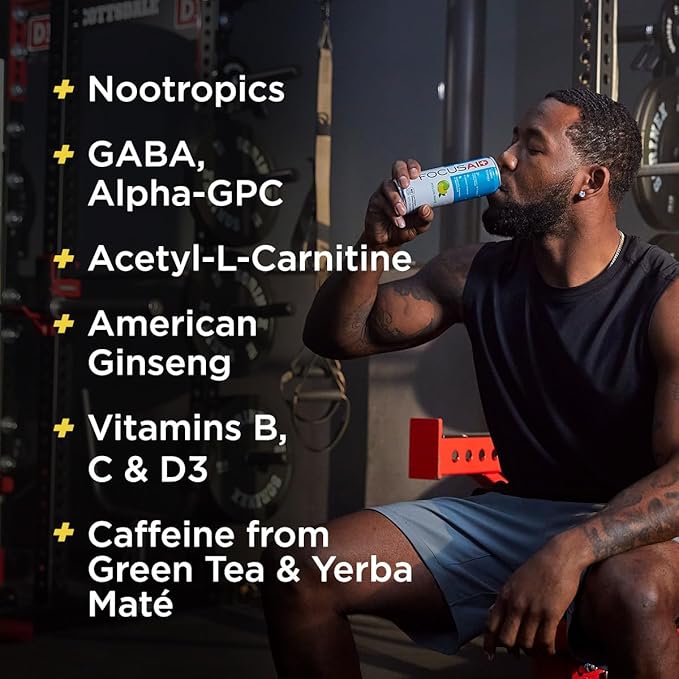 FOCUSAID Energy Blend, Brain Boosting Nootropics Drink, Alpha-GPC, GABA, B-Complex, Yerba Mate, Green Tea, 100% Clean, 100mg Natural Caffeine, 12-oz. can, 12 Pack