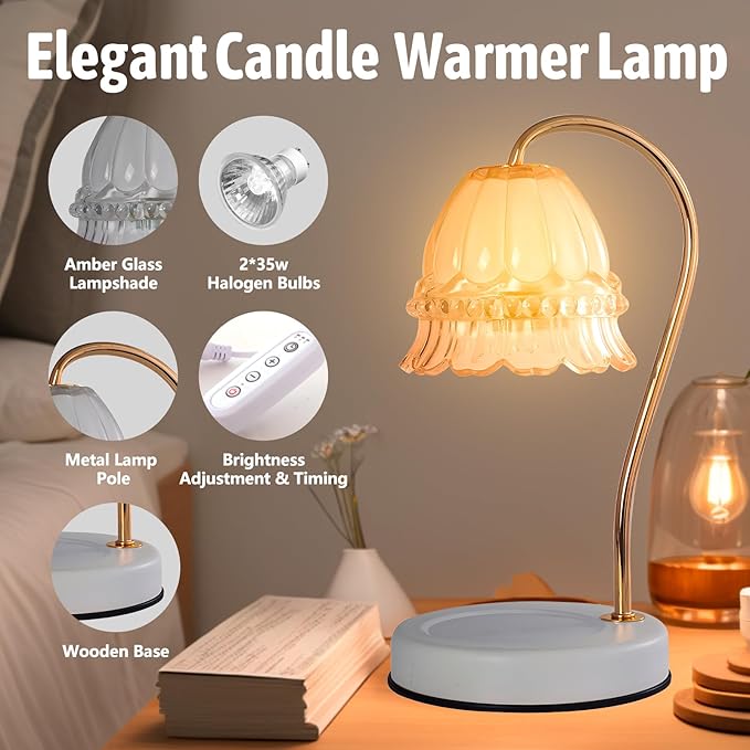 GEEZO Fragrance Candle Warmer Lamp,Electric Candle Warmer with Timer & Dimmer,Mom Christmas Birthday Gifts for Women, House Warming Gifts New Home Bedroom Decor