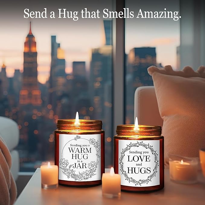 Sending Hug Gifts for Women Men - Warm Hug Scented Candle - Relaxing, Get Well, Sympathy Gift - Gift for Her Bestie Best Friend Coworker - Lavender Eucalyptus Natural Soy Wax Candle for Home