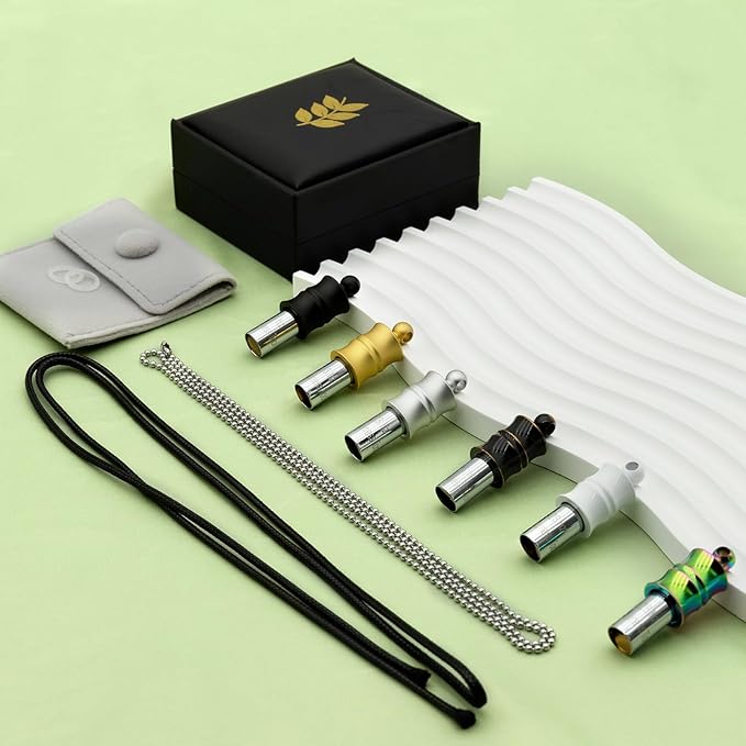 528Hz Breathing Meditation Necklace - Anxiety Relief Whistle, Stress Reduction & Mindfulness Tool for Focus, Calm Breathing - Bronze Bamboo Whistle