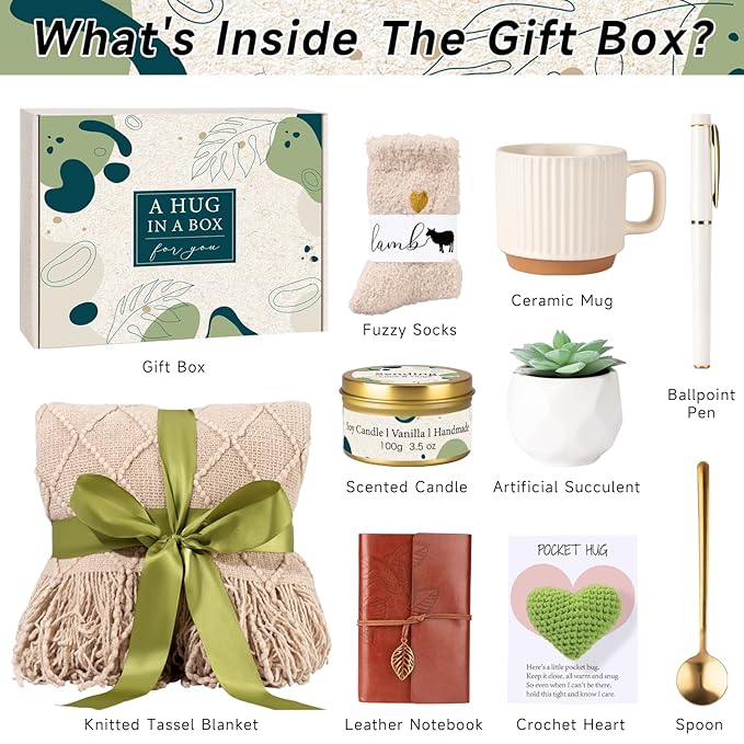 Self Care Gifts for Women Get Well Soon, Birthday Gifts for Women Care Package, Sending Hug Baskets Spa Gift Thinking of You After Surgery Inspirational Gift for New Mom Best Friend Birthday